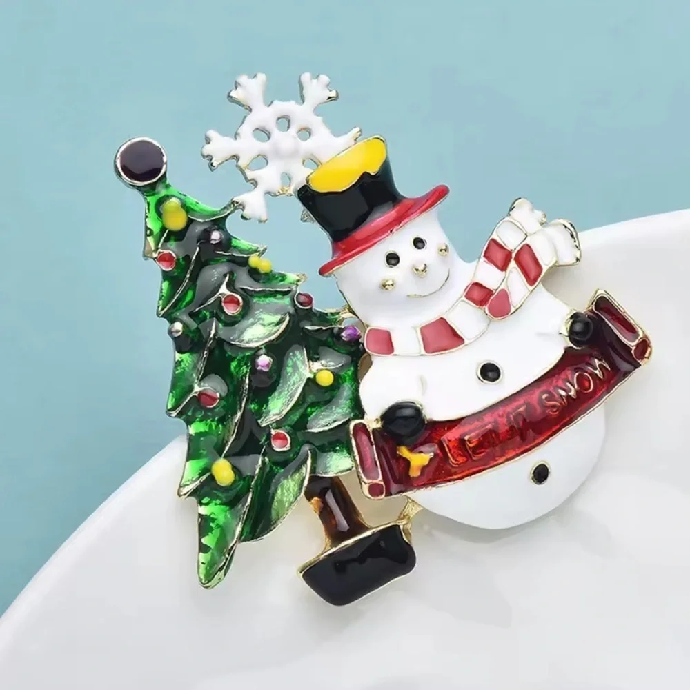 Snowman Let it Snow Christmas Tree Brooch